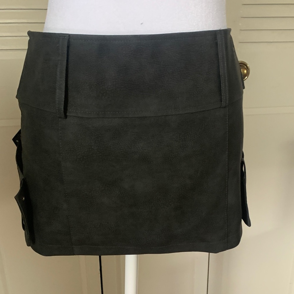 Black Eyelet-Trim Suede Mini Skirt with Buckle Straps - Picture 3 of 3